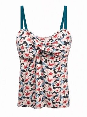 Floral Twist Front Tankini Top with Teal Straps
